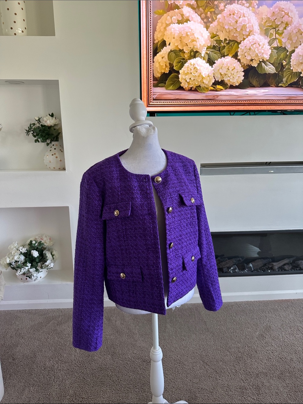 Ann Taylor Purple Tweed Boxy Blazer